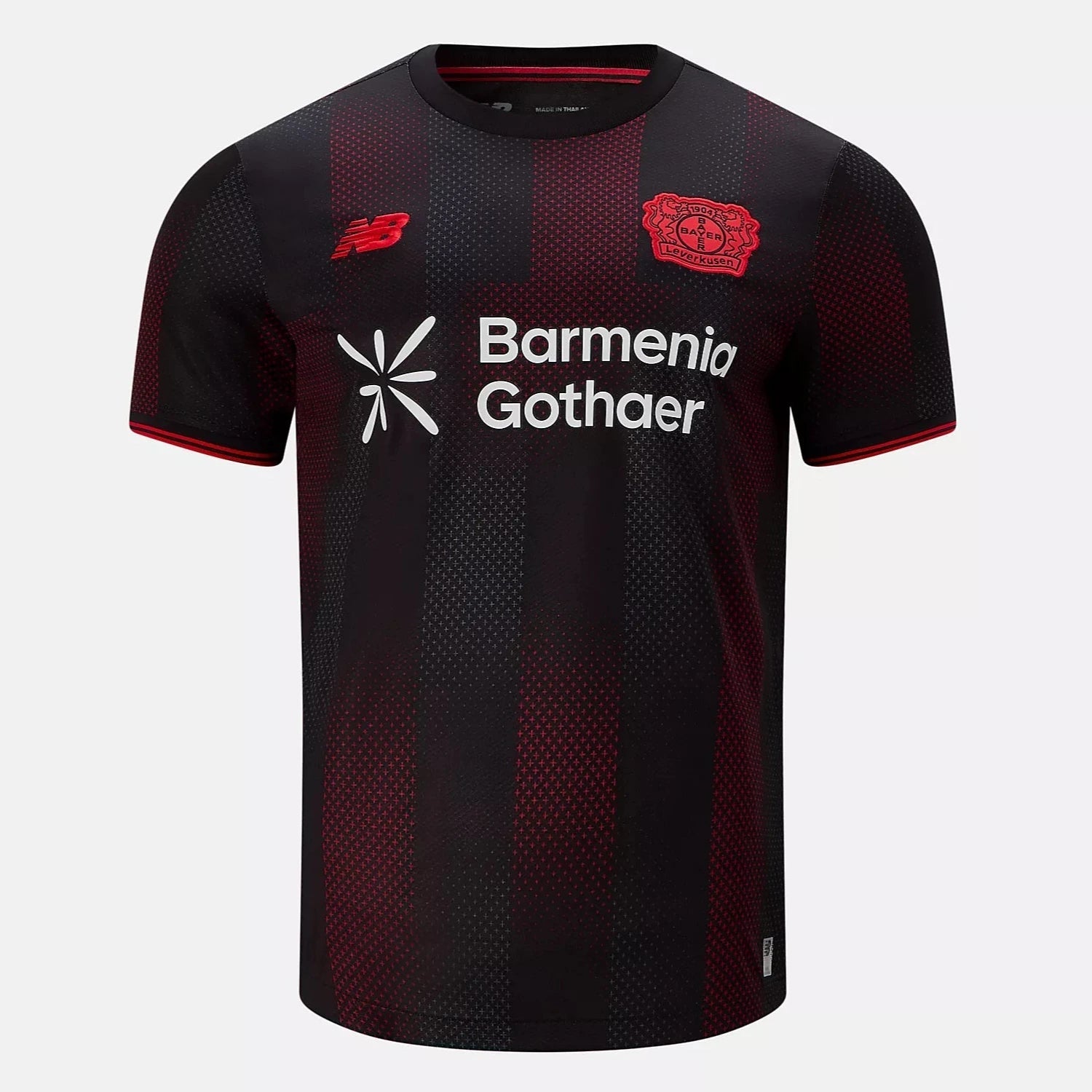 Maillot Bayer Leverkusen Domicile 2025/26 - flat lay noir rouge